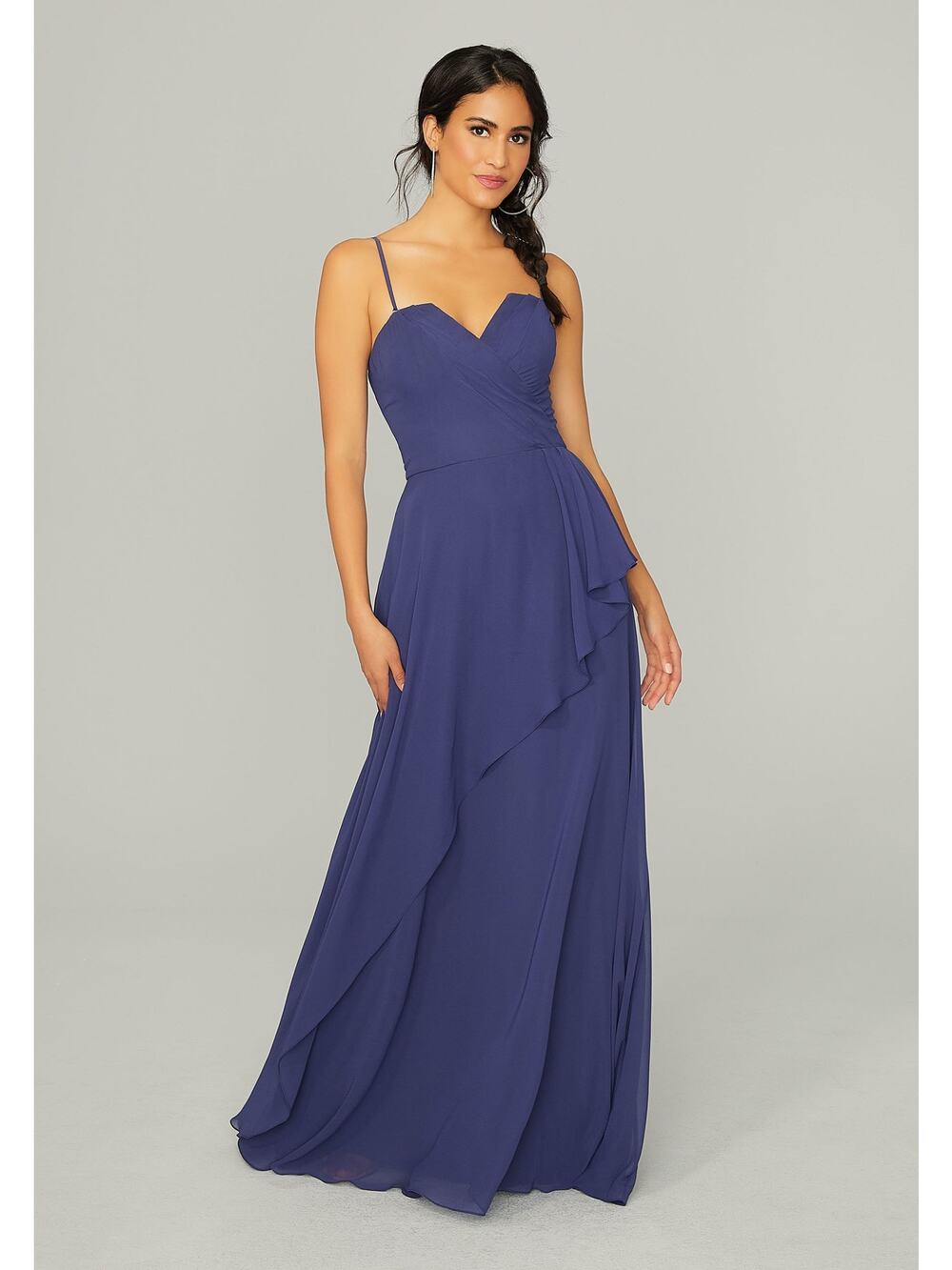 NWT Morilee Sapphire Blue Ruffled Skirt Chiffon Maxi Gown Style 21762 Size 10